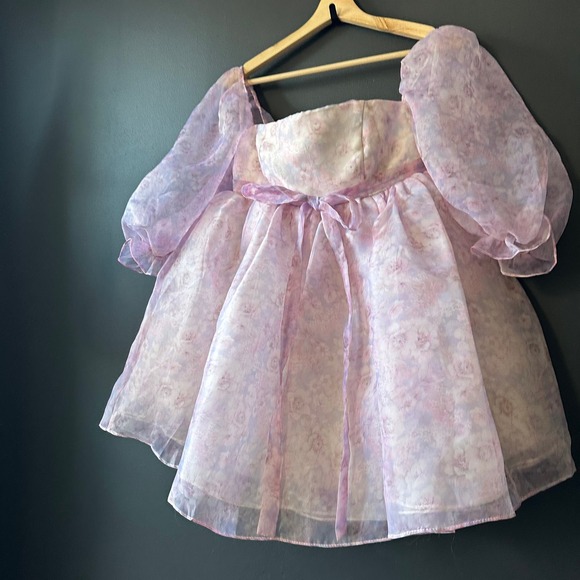 Fanciful Doll Floral Organza Mini Babydoll Dress Purple Pink Size Small - Picture 5 of 15